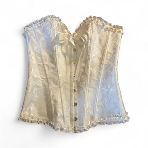 Vintage style White Satin Damask Bustier Corset Size Small